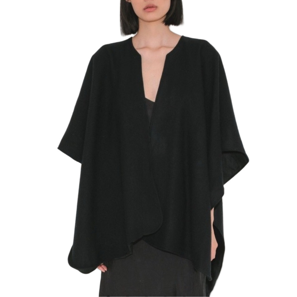 Jesse Kamm Ama Warming Cape in black wool/linen